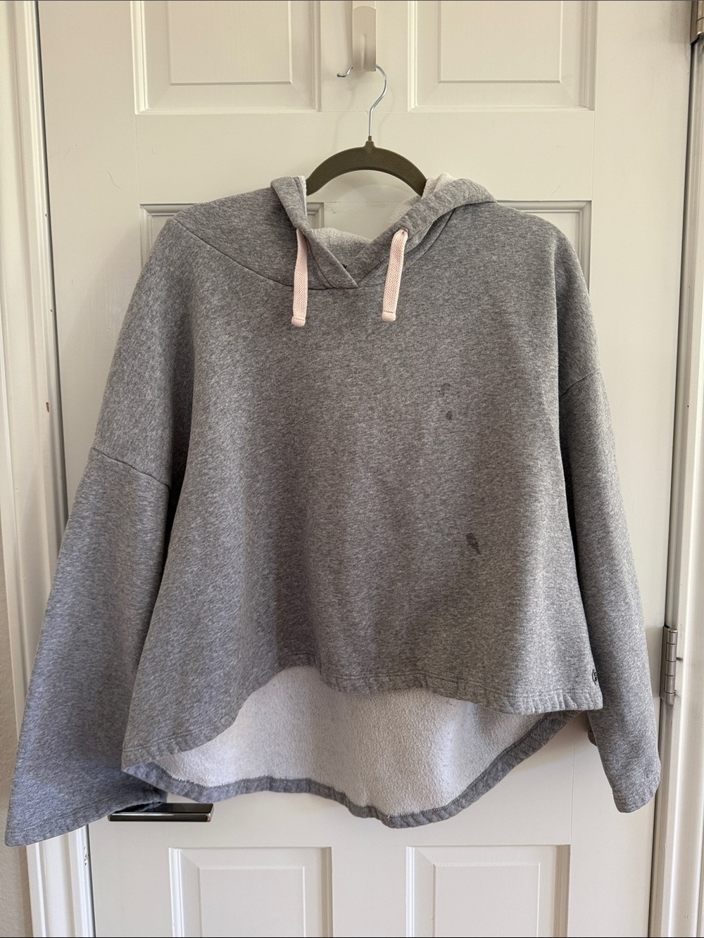 Fabletics Gray Cropped Hoodie with Light Pink Drawstrings